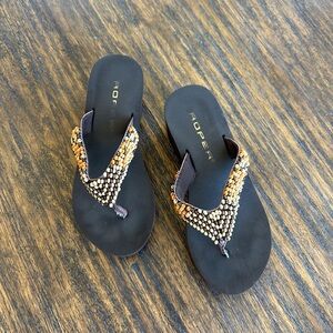 Roper VTG Y2K Brown Island Girl Tropical Orange Beaded Platform Sandals 5.5/6
